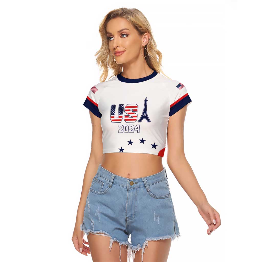Custom USA 2024 Paris Raglan Cropped T Shirt United States Sport LT05 - Wonder Print Shop