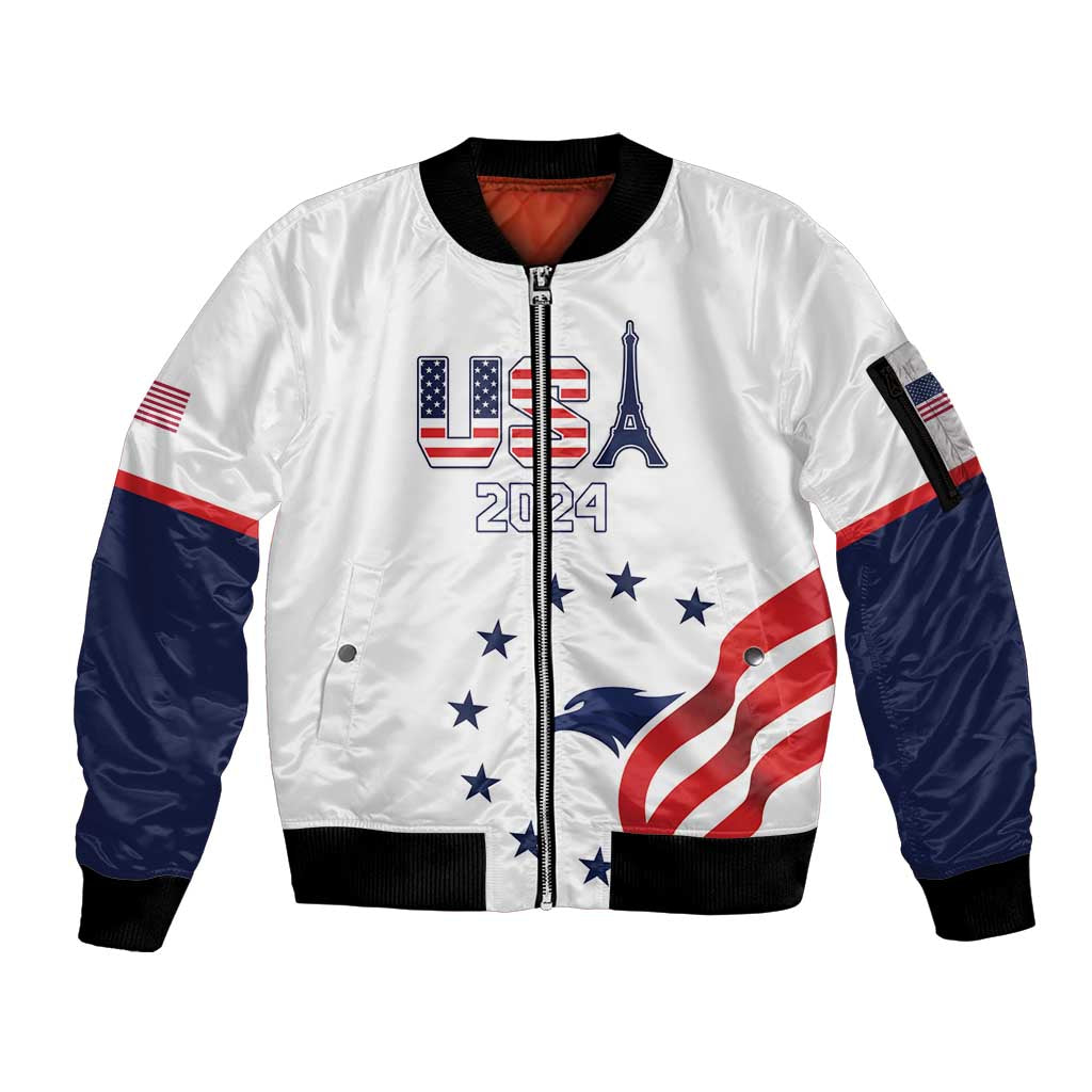 Custom USA 2024 Paris Sleeve Zip Bomber Jacket United States Sport LT05 - Wonder Print Shop