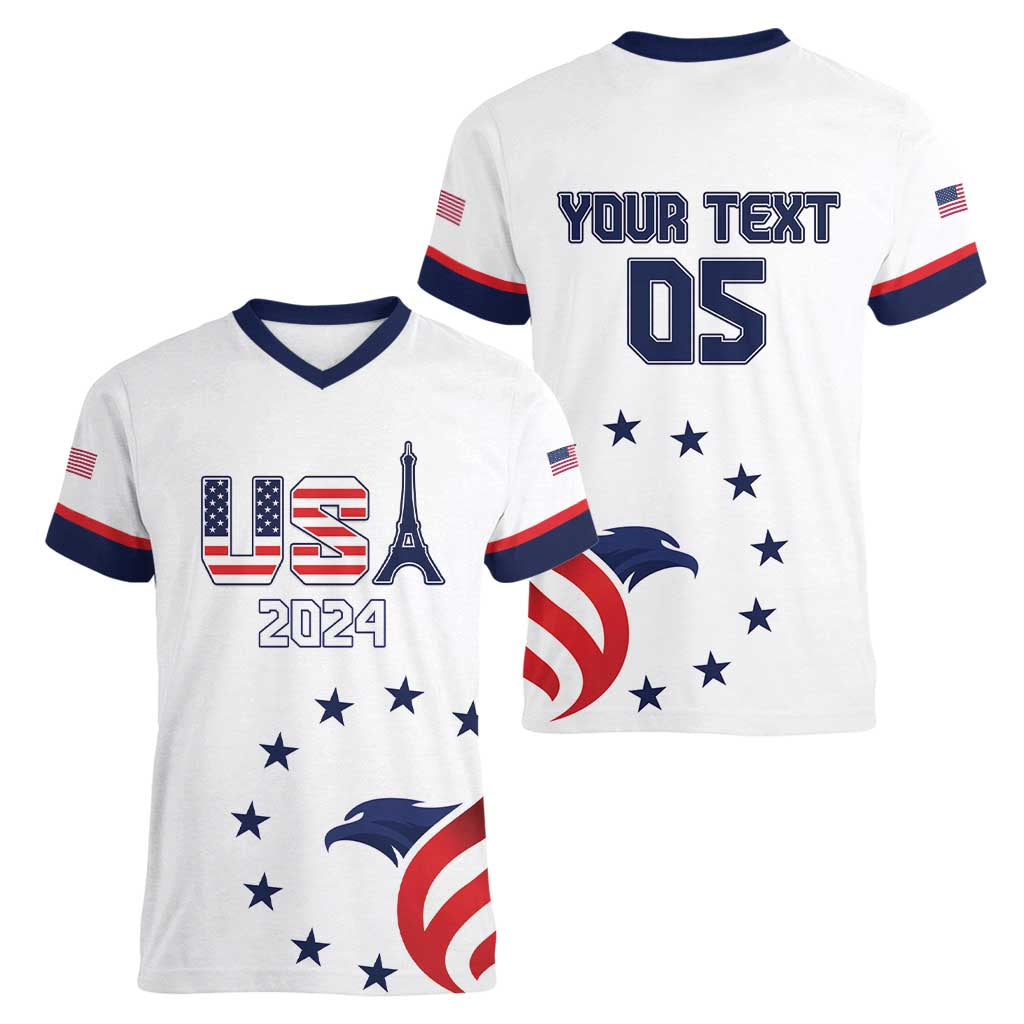 Custom USA 2024 Paris Women V-Neck T-Shirt United States Sport LT05 - Wonder Print Shop