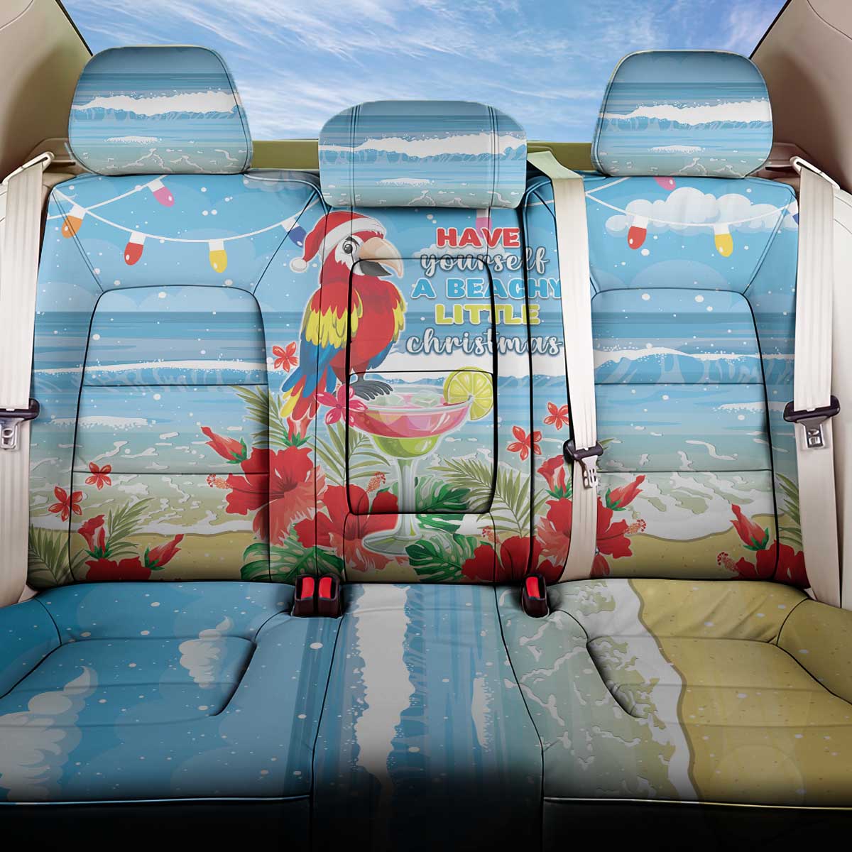 Hawaii Christmas Back Car Seat Cover Funny Macaw Parrot Tropical Vibe LT05 - Wonder Print Shop