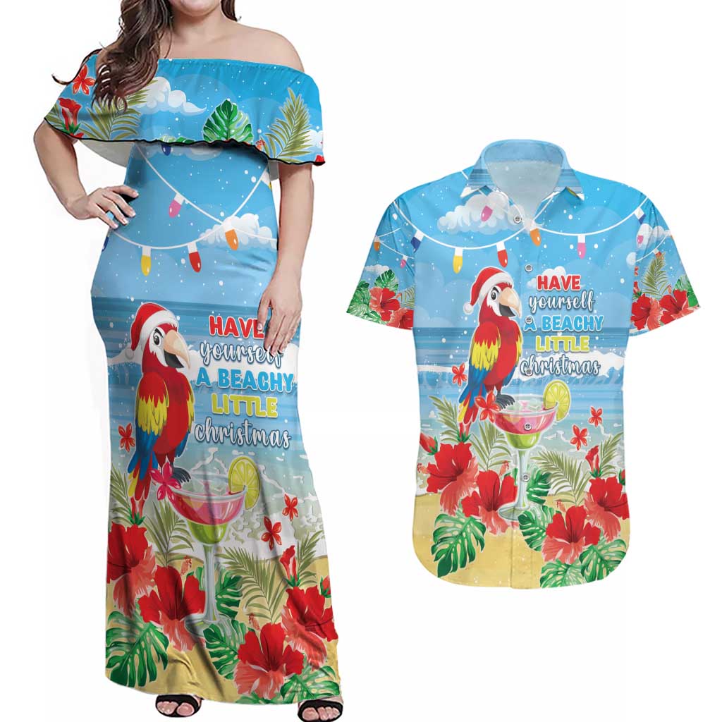 Hawaii Christmas Couples Matching Off Shoulder Maxi Dress and Hawaiian Shirt Funny Macaw Parrot Tropical Vibe LT05 - Wonder Print Shop