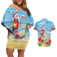 Hawaii Christmas Couples Matching Off Shoulder Short Dress and Hawaiian Shirt Funny Macaw Parrot Tropical Vibe LT05 - Wonder Print Shop