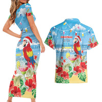 Hawaii Christmas Couples Matching Short Sleeve Bodycon Dress and Hawaiian Shirt Funny Macaw Parrot Tropical Vibe LT05 - Wonder Print Shop