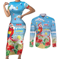 Hawaii Christmas Couples Matching Short Sleeve Bodycon Dress and Long Sleeve Button Shirt Funny Macaw Parrot Tropical Vibe LT05 - Wonder Print Shop