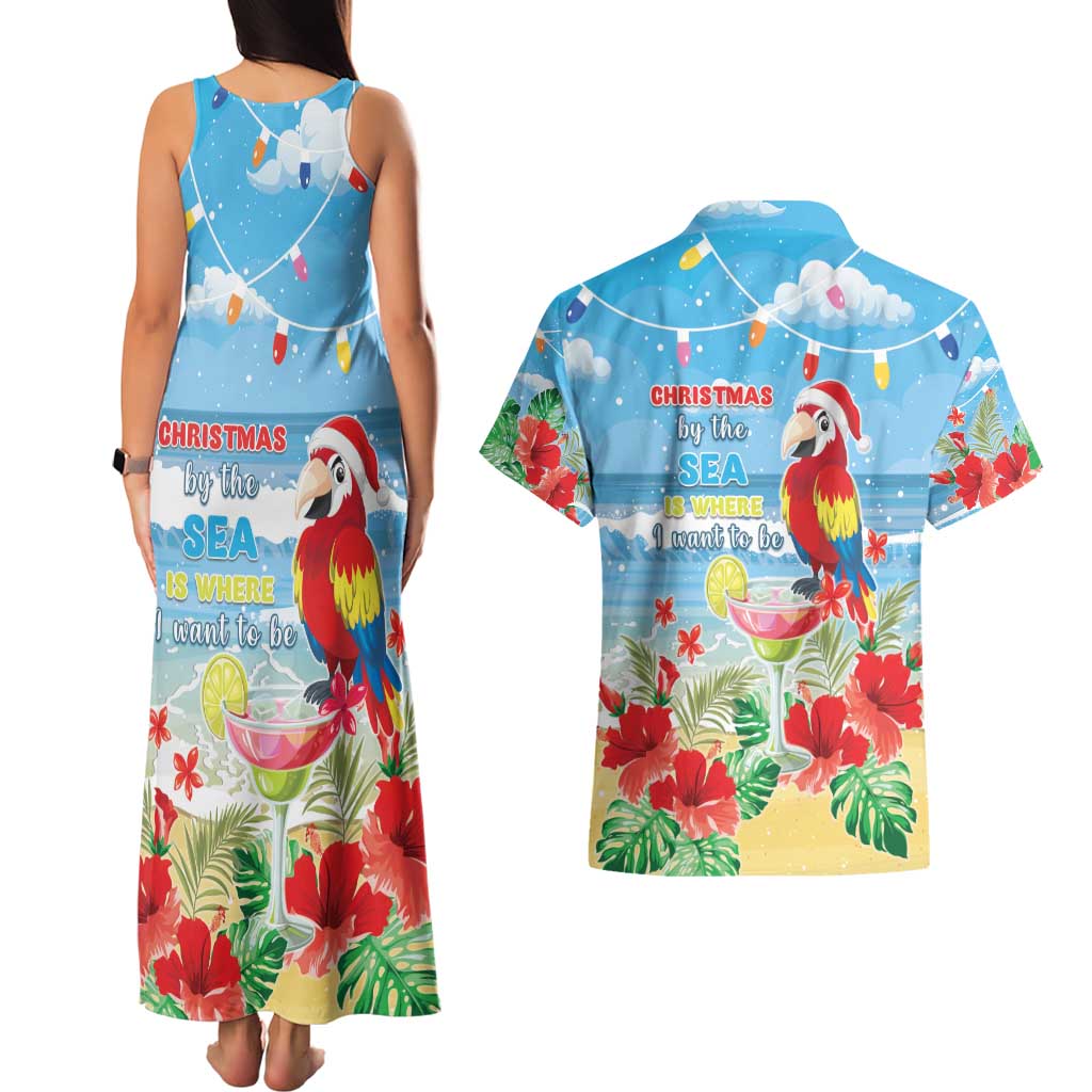 Hawaii Christmas Couples Matching Tank Maxi Dress and Hawaiian Shirt Funny Macaw Parrot Tropical Vibe LT05 - Wonder Print Shop