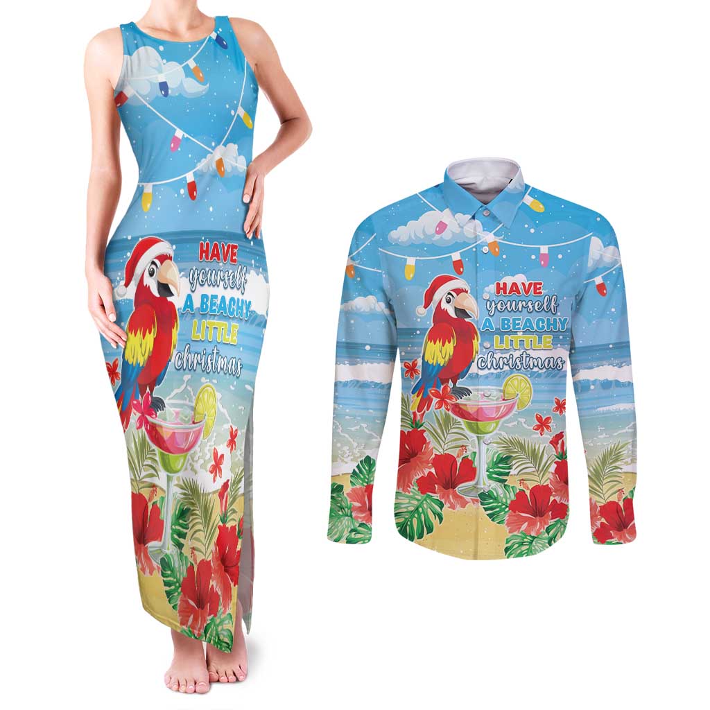 Hawaii Christmas Couples Matching Tank Maxi Dress and Long Sleeve Button Shirt Funny Macaw Parrot Tropical Vibe LT05 - Wonder Print Shop