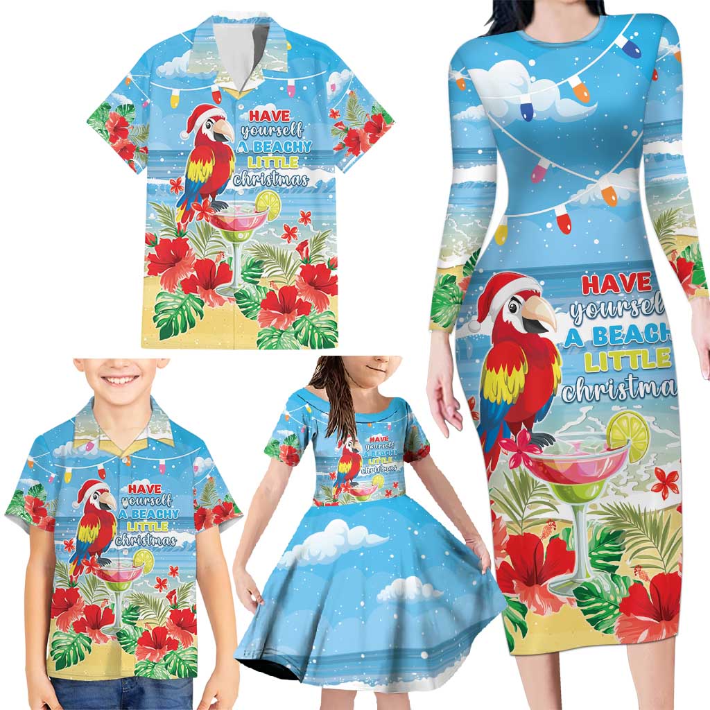 Hawaii Christmas Family Matching Long Sleeve Bodycon Dress and Hawaiian Shirt Funny Macaw Parrot Tropical Vibe LT05 - Wonder Print Shop