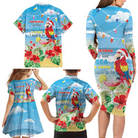 Hawaii Christmas Family Matching Long Sleeve Bodycon Dress and Hawaiian Shirt Funny Macaw Parrot Tropical Vibe LT05 - Wonder Print Shop