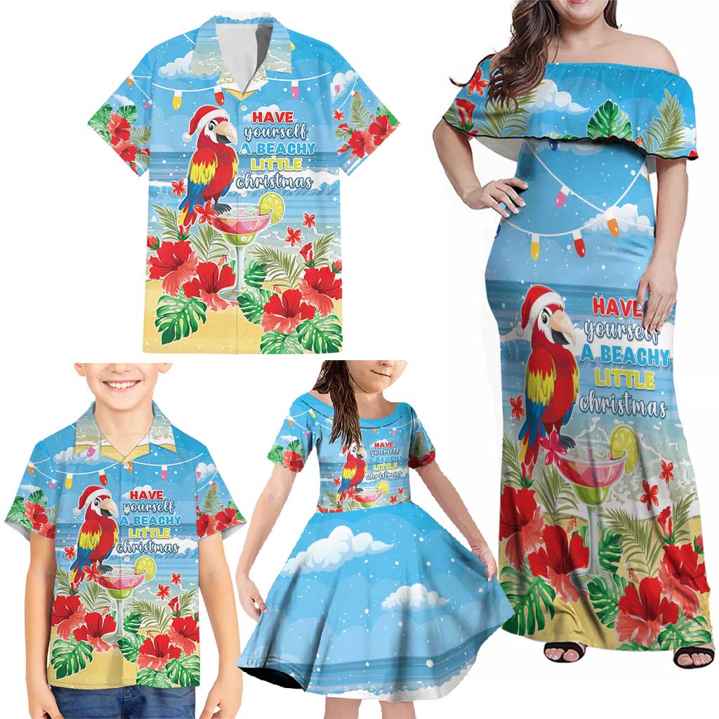 Hawaii Christmas Family Matching Off Shoulder Maxi Dress and Hawaiian Shirt Funny Macaw Parrot Tropical Vibe LT05 - Wonder Print Shop