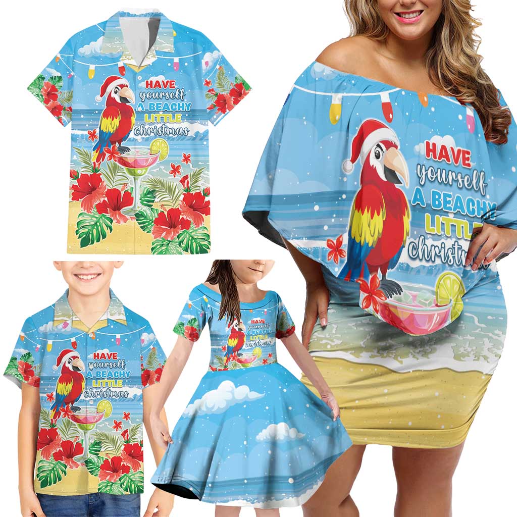 Hawaii Christmas Family Matching Off Shoulder Short Dress and Hawaiian Shirt Funny Macaw Parrot Tropical Vibe LT05 - Wonder Print Shop