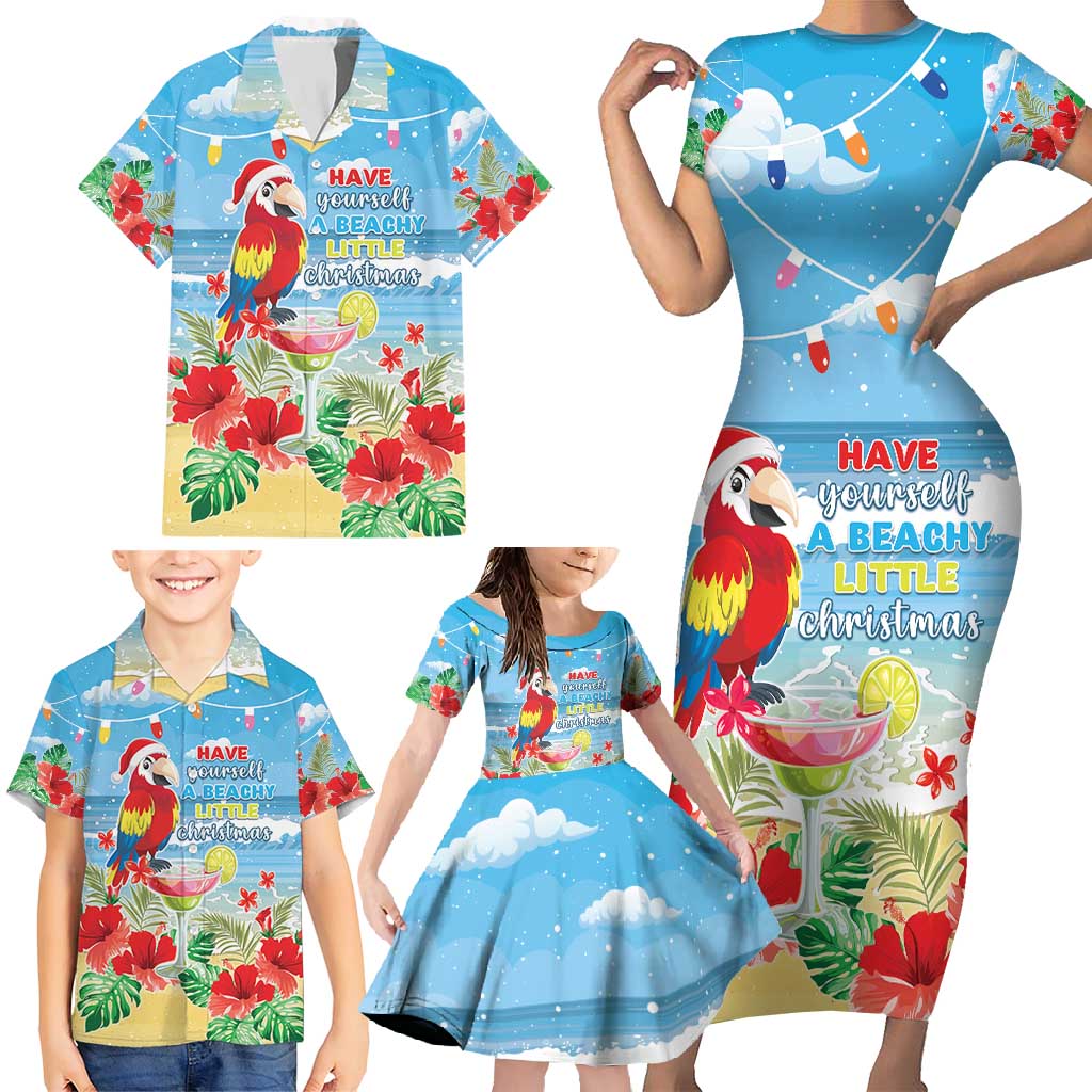 Hawaii Christmas Family Matching Short Sleeve Bodycon Dress and Hawaiian Shirt Funny Macaw Parrot Tropical Vibe LT05 - Wonder Print Shop