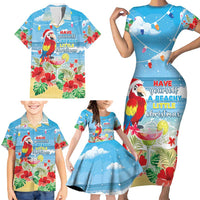 Hawaii Christmas Family Matching Short Sleeve Bodycon Dress and Hawaiian Shirt Funny Macaw Parrot Tropical Vibe LT05 - Wonder Print Shop