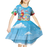 Hawaii Christmas Kid Short Sleeve Dress Funny Macaw Parrot Tropical Vibe LT05 - Wonder Print Shop