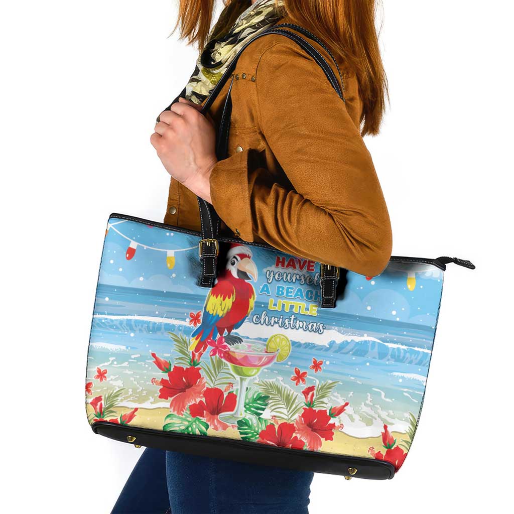 Hawaii Christmas Leather Tote Bag Funny Macaw Parrot Tropical Vibe LT05 - Wonder Print Shop