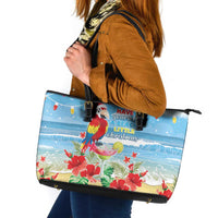 Hawaii Christmas Leather Tote Bag Funny Macaw Parrot Tropical Vibe LT05 - Wonder Print Shop