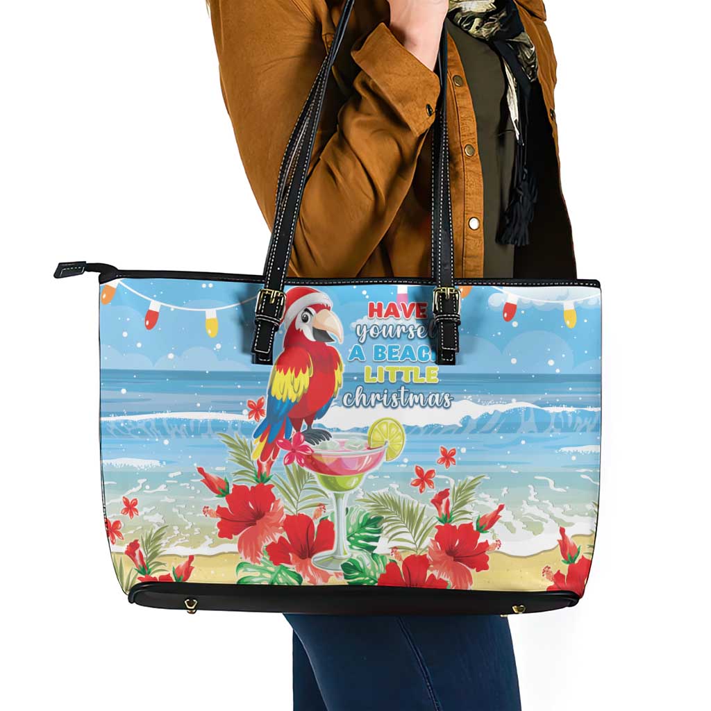 Hawaii Christmas Leather Tote Bag Funny Macaw Parrot Tropical Vibe LT05 - Wonder Print Shop