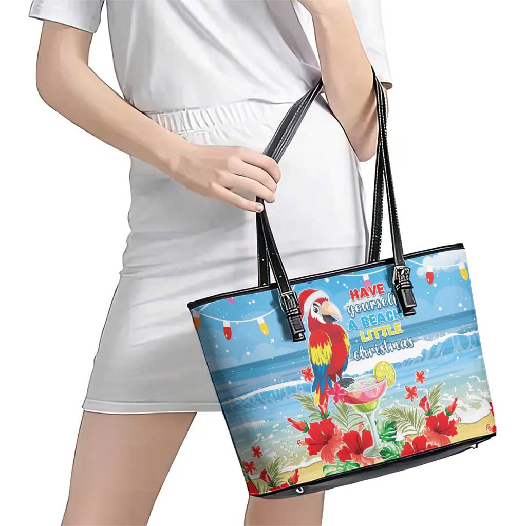 Hawaii Christmas Leather Tote Bag Funny Macaw Parrot Tropical Vibe LT05 - Wonder Print Shop