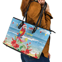 Hawaii Christmas Leather Tote Bag Funny Macaw Parrot Tropical Vibe LT05 - Wonder Print Shop