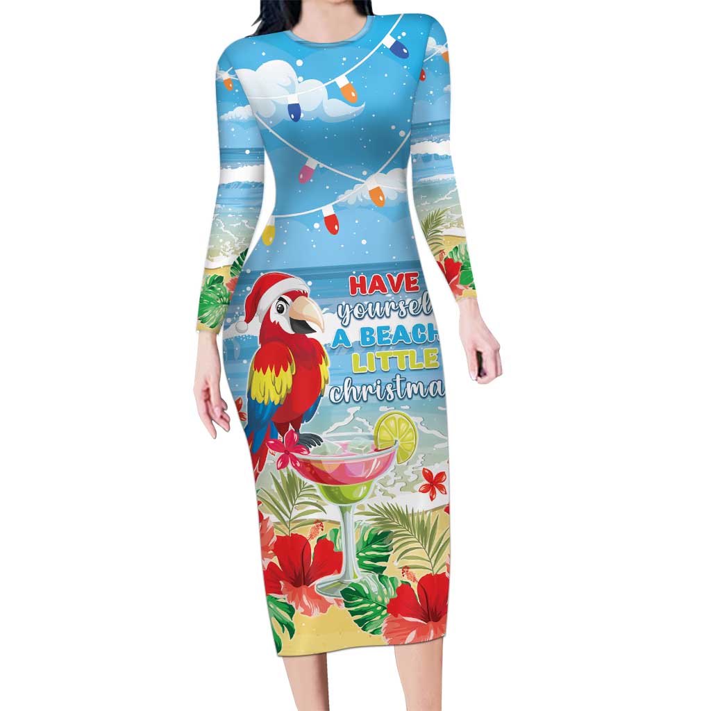 Hawaii Christmas Long Sleeve Bodycon Dress Funny Macaw Parrot Tropical Vibe LT05 - Wonder Print Shop