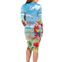 Hawaii Christmas Long Sleeve Bodycon Dress Funny Macaw Parrot Tropical Vibe LT05 - Wonder Print Shop