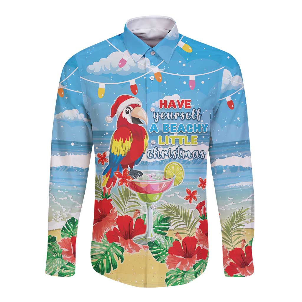 Hawaii Christmas Long Sleeve Button Shirt Funny Macaw Parrot Tropical Vibe LT05 - Wonder Print Shop