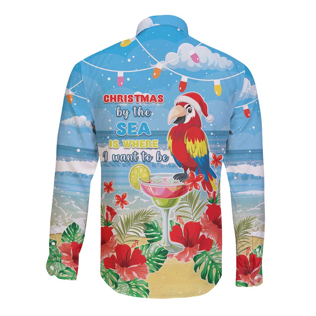 Hawaii Christmas Long Sleeve Button Shirt Funny Macaw Parrot Tropical Vibe LT05 - Wonder Print Shop