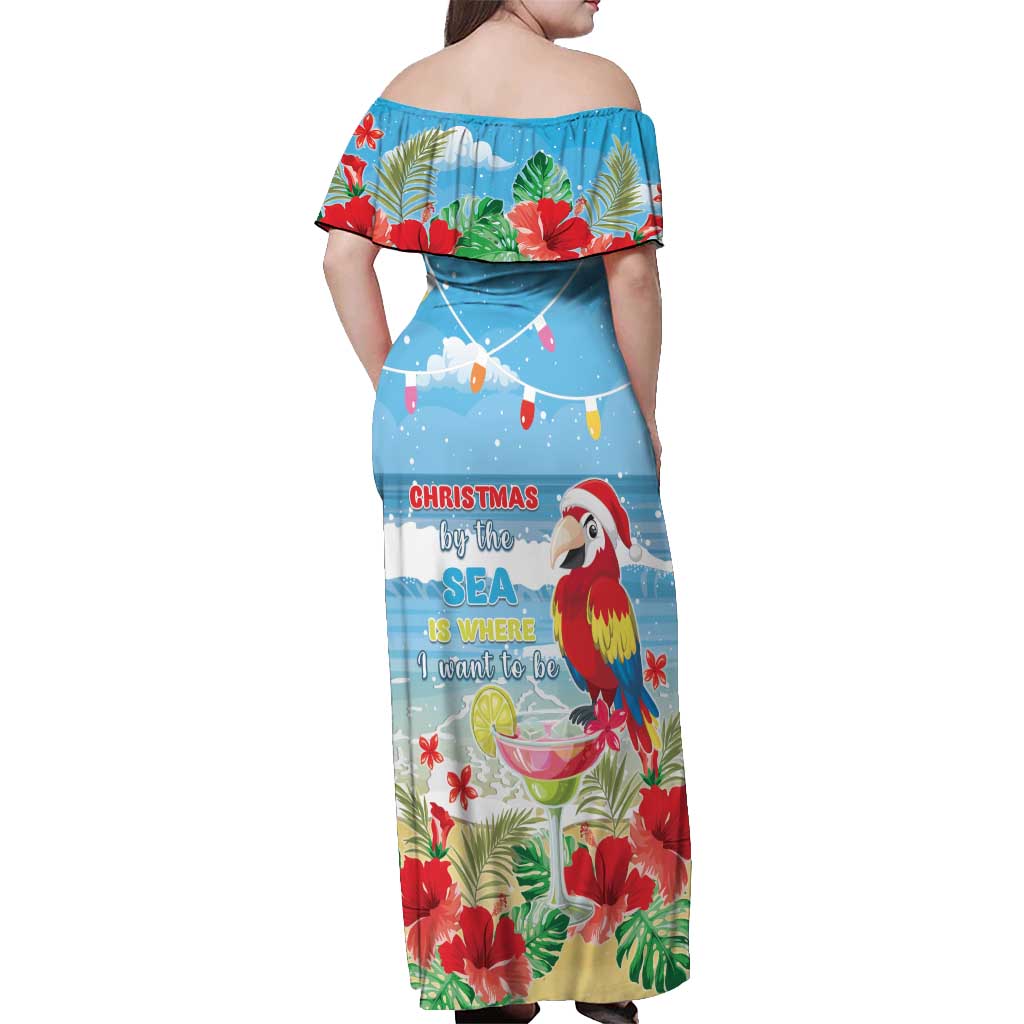Hawaii Christmas Off Shoulder Maxi Dress Funny Macaw Parrot Tropical Vibe LT05 - Wonder Print Shop