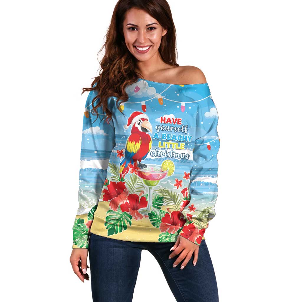 Hawaii Christmas Off Shoulder Sweater Funny Macaw Parrot Tropical Vibe LT05 - Wonder Print Shop