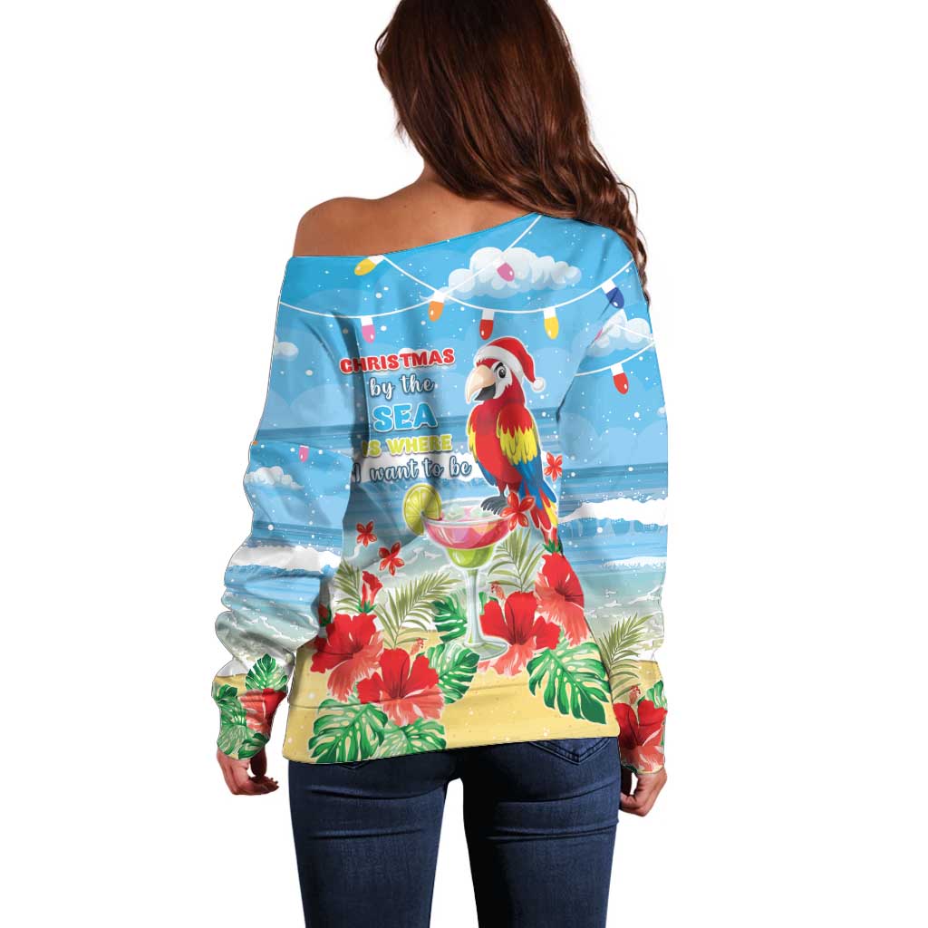 Hawaii Christmas Off Shoulder Sweater Funny Macaw Parrot Tropical Vibe LT05 - Wonder Print Shop