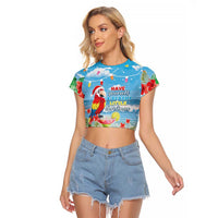 Hawaii Christmas Raglan Cropped T Shirt Funny Macaw Parrot Tropical Vibe LT05 - Wonder Print Shop
