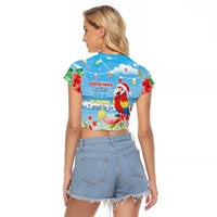 Hawaii Christmas Raglan Cropped T Shirt Funny Macaw Parrot Tropical Vibe LT05 - Wonder Print Shop