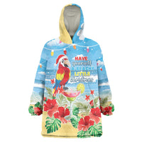 Hawaii Christmas Wearable Blanket Hoodie Funny Macaw Parrot Tropical Vibe LT05 - Wonder Print Shop