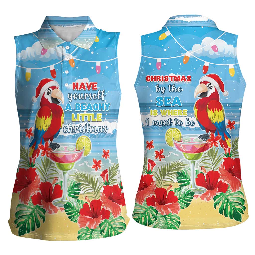 Hawaii Christmas Women Sleeveless Polo Shirt Funny Macaw Parrot Tropical Vibe LT05 - Wonder Print Shop