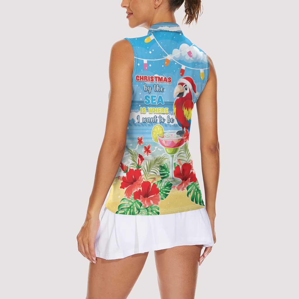 Hawaii Christmas Women Sleeveless Polo Shirt Funny Macaw Parrot Tropical Vibe LT05 - Wonder Print Shop