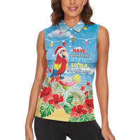 Hawaii Christmas Women Sleeveless Polo Shirt Funny Macaw Parrot Tropical Vibe LT05 - Wonder Print Shop