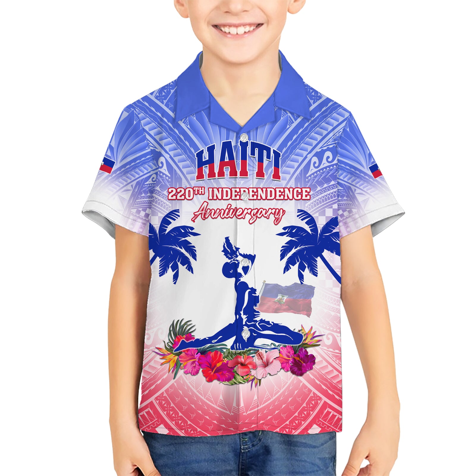 Personalised Haiti Independence Day Kid Hawaiian Shirt Neg Maron Polynesian Style