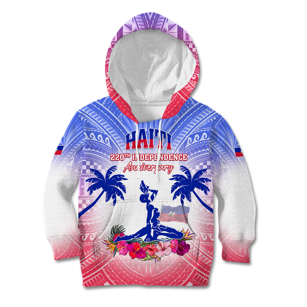 Personalised Haiti Independence Day Kid Hoodie Neg Maron Polynesian Style
