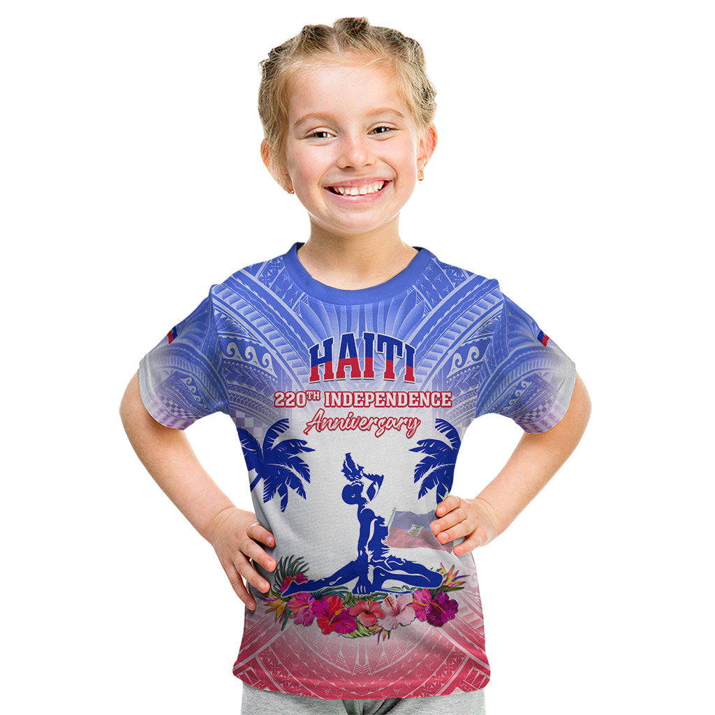 Personalised Haiti Independence Day Kid T Shirt Neg Maron Polynesian Style