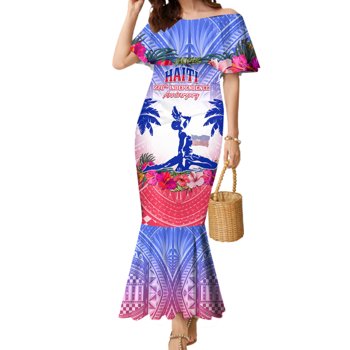 Personalised Haiti Independence Day Mermaid Dress Neg Maron Polynesian Style