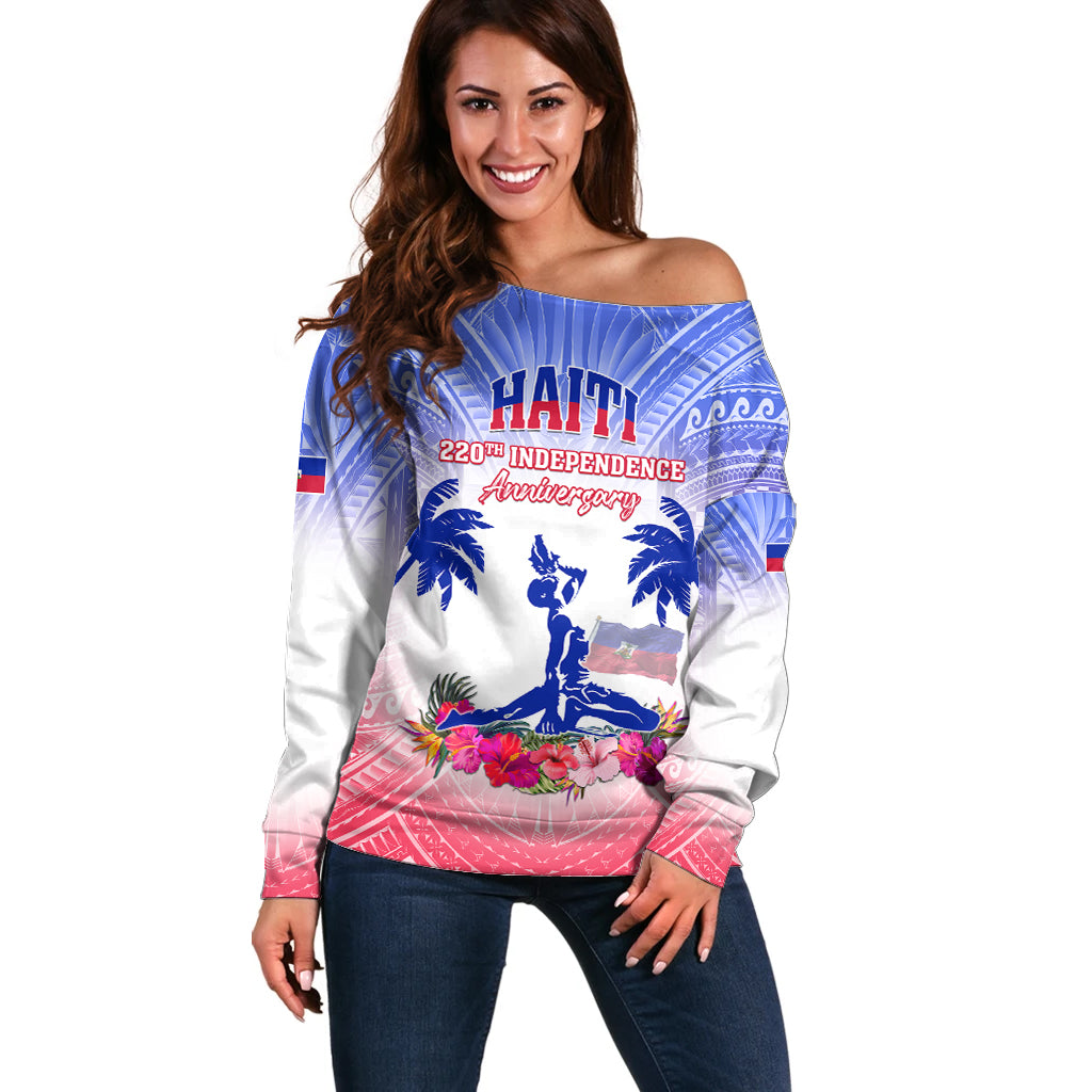 Personalised Haiti Independence Day Off Shoulder Sweater Neg Maron Polynesian Style