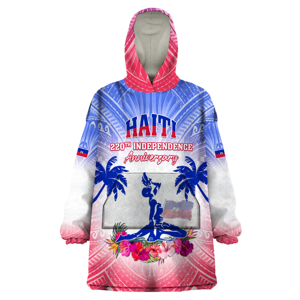 Personalised Haiti Independence Day Wearable Blanket Hoodie Neg Maron Polynesian Style