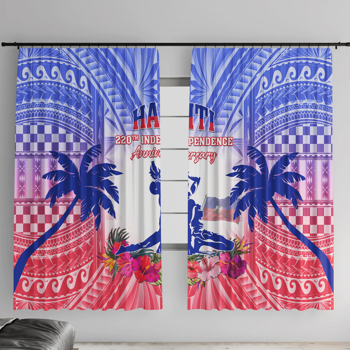 Haiti Independence Day Window Curtain Neg Maron Polynesian Style