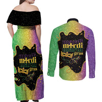 Mardi Gras Couples Matching Off Shoulder Maxi Dress and Long Sleeve Button Shirt Laissez Les Bons Temps Rouler