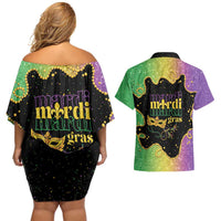 Mardi Gras Couples Matching Off Shoulder Short Dress and Hawaiian Shirt Laissez Les Bons Temps Rouler