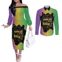 Mardi Gras Couples Matching Off The Shoulder Long Sleeve Dress and Long Sleeve Button Shirt Laissez Les Bons Temps Rouler