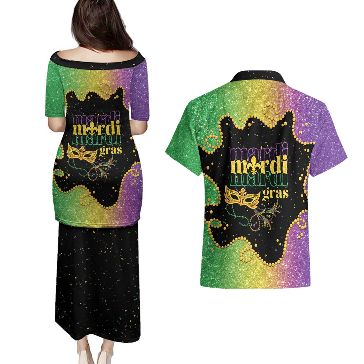 Mardi Gras Couples Matching Puletasi and Hawaiian Shirt Laissez Les Bons Temps Rouler