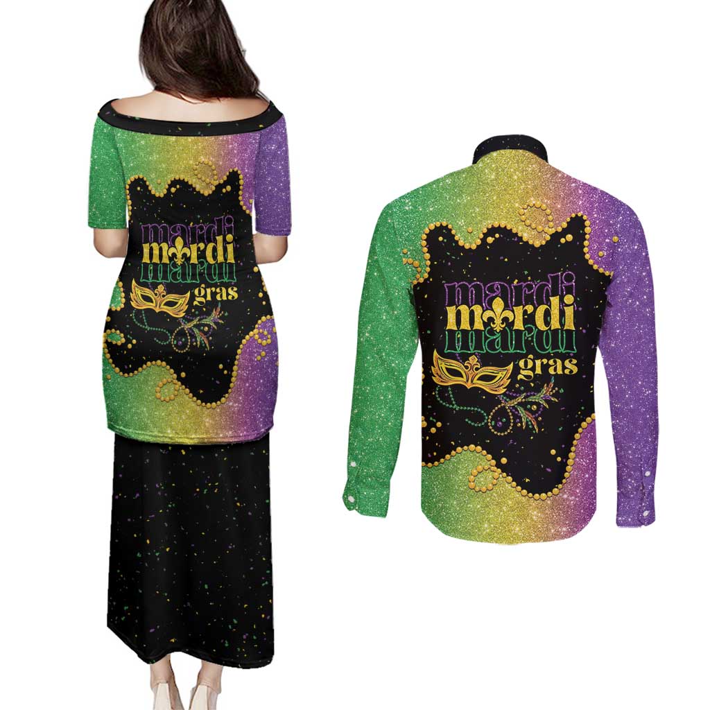 Mardi Gras Couples Matching Puletasi and Long Sleeve Button Shirt Laissez Les Bons Temps Rouler