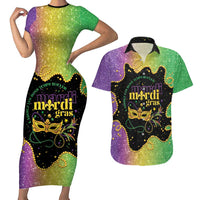 Mardi Gras Couples Matching Short Sleeve Bodycon Dress and Hawaiian Shirt Laissez Les Bons Temps Rouler