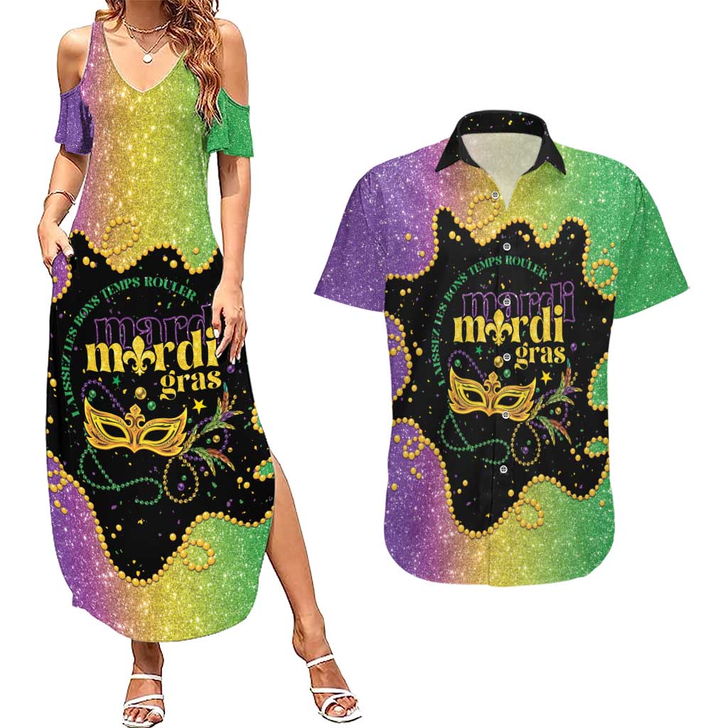 Mardi Gras Couples Matching Summer Maxi Dress and Hawaiian Shirt Laissez Les Bons Temps Rouler