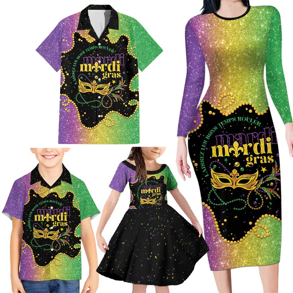 Mardi Gras Family Matching Long Sleeve Bodycon Dress and Hawaiian Shirt Laissez Les Bons Temps Rouler